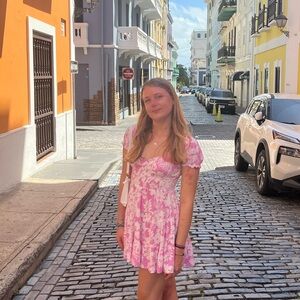 Pink Floral Off-Shoulder Dress